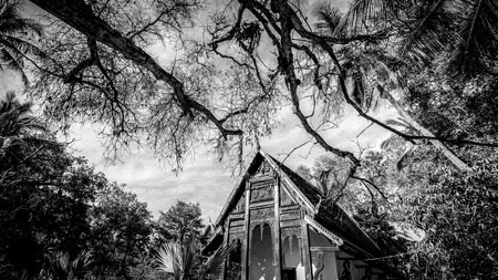 Temple asian culture.It is a famous temple in Ubon Ratchathani Thailand on Black and white photos.の写真素材