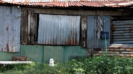 Damaged Corrugated Metal Surface Backgroundの写真素材