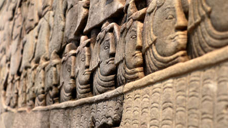 Khmer Army from the bas-relief of Bayon Temple in the Angkor Area near Siem Reap, Cambodia.の写真素材