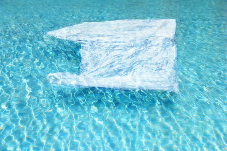 Plastic bag disposed of in water  cannot easily digestedの写真素材