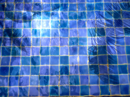 reflected of palm trees in the water of the pool.