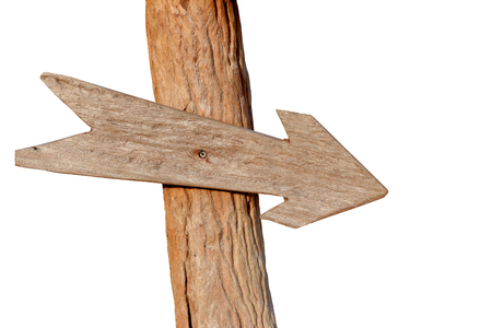 empty wooden arrow sign on white background.の写真素材