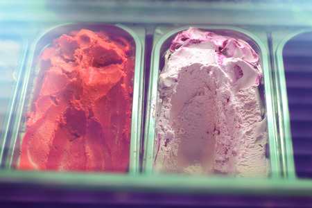 fresh fruit ice cream in box of ice cream shop, Ice cream parlor.の写真素材