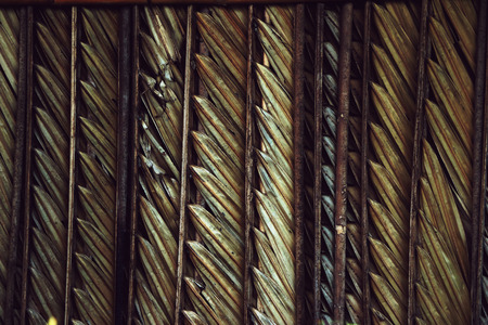 abstract grunge dirty dried nature background, rural house in south of Thailand made from dried palm leaves.の写真素材