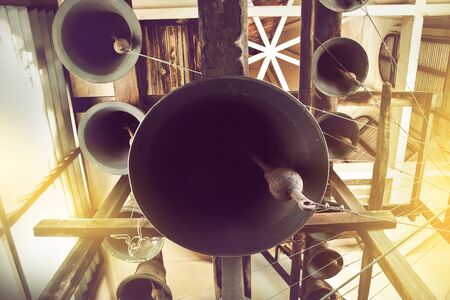vintage church bell under tower old christian church in Thailand
の写真素材