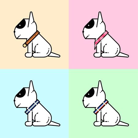 Baby bull terrier with fashion collars in 4 backgroundのイラスト素材