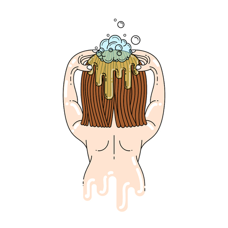 A girl is washing her hairのイラスト素材