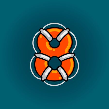 Lifebuoy font vector number Eight in cartoon styleのイラスト素材