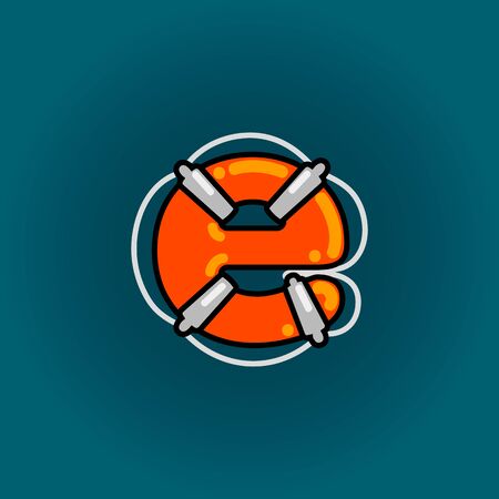 Lifebuoy font vector e alphabet in cartoon styleのイラスト素材