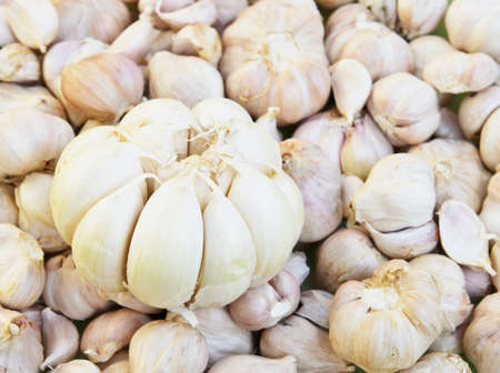 fresh garlics in a market 