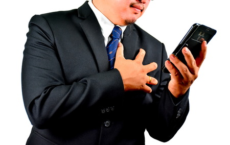 Businessman phone isolated on white.の写真素材