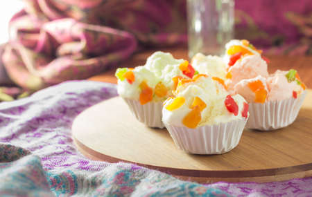 mix fruit muffins on tableの写真素材