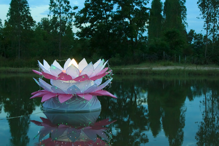 Loy Krathong tradition of Thailand.の写真素材