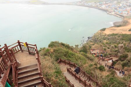 Stairs volcanic island of Jeju South Koreaの写真素材