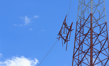 Technicians was dismantled tower the phone is due to complaints about the health of the people.の写真素材