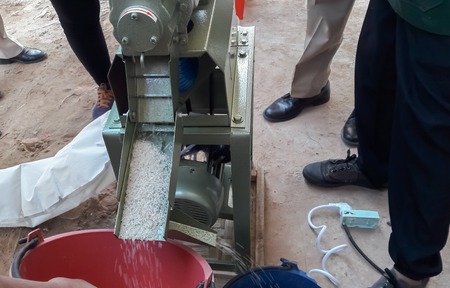 People are Rice milling demonstrationの写真素材