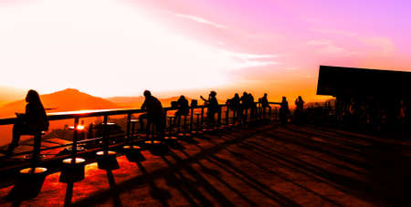 Many tourists watch the morning sunrise on the mountain.Phetchabun,Thailand,December 2016