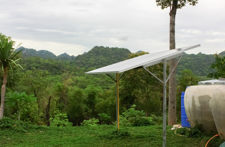 Solar cells for electricity in the gardenの写真素材