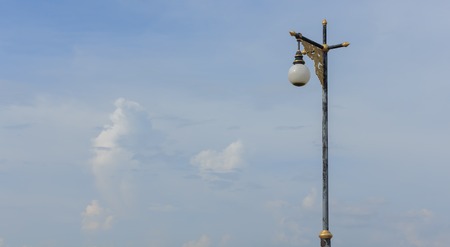 lamp on the electric pole with blue skyの写真素材