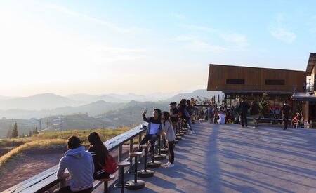 Many tourists watch the morning sunrise on the mountain.Phetchabun,Thailand,December 2016のeditorial素材