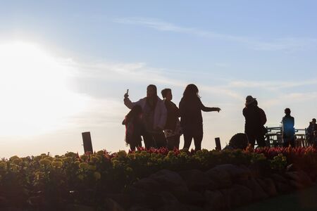 Many tourists watch the morning sunrise on the mountain.Phetchabun,Thailand,December 2016のeditorial素材