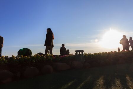 Many tourists watch the morning sunrise on the mountain.Phetchabun,Thailand,December 2016のeditorial素材