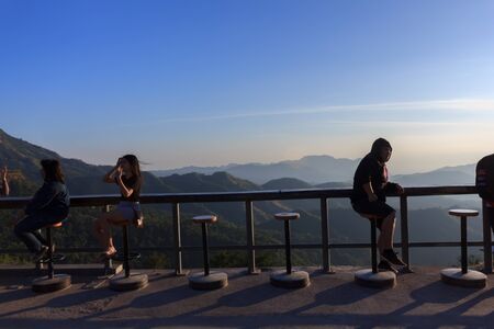 Many tourists watch the morning sunrise on the mountain.Phetchabun,Thailand,December 2016のeditorial素材