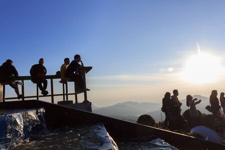 Many tourists watch the morning sunrise on the mountain.Phetchabun,Thailand,December 2016のeditorial素材