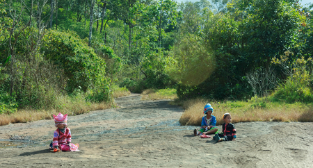 Hill tribe children living on rocky slopes in tourist attractions.Phetchabun,Thailand,December 25,2016のeditorial素材