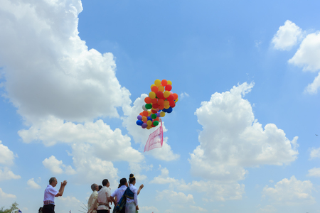 Chairman open local tradition by releasing balloons.Mahasarakham,Thailand,April 9,2017