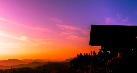 Tourists watch the sunrise on a beautiful morning.Phetchabun,Thailand,December 25,2016の写真素材