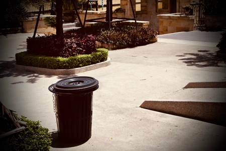 Black trash in the garden.の写真素材