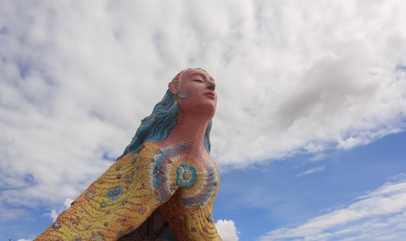 Statue of a beautiful angel in Thai temple.の写真素材