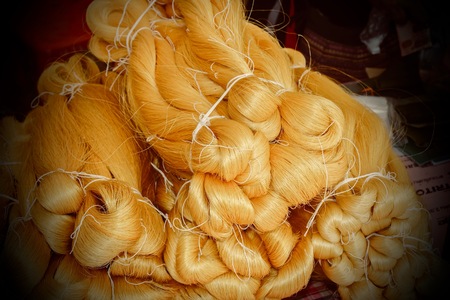 Golden silk for weaving.の写真素材