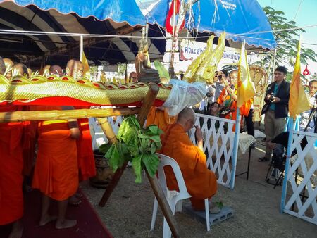 Monks and Thai people perform religious rituals.Mahasarakham,Thailand March 24,2018のeditorial素材