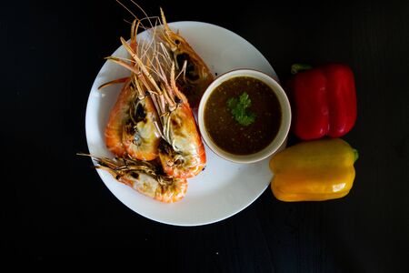 Grill Shimp with Seafood Sources and Bell Papperの写真素材