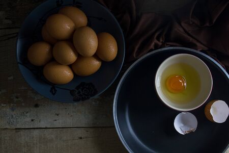 Raw Eggs Prepare for Cooking Top Viewの写真素材