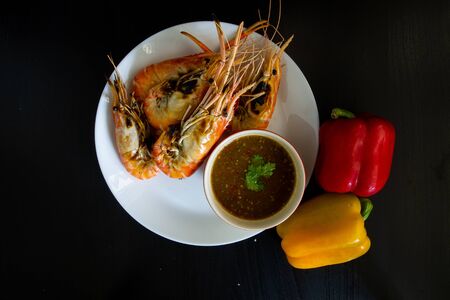 Grill Shimp with Seafood Sources and Bell Papperの写真素材