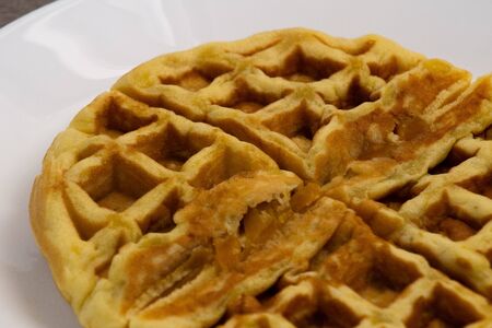 Breakfast Waffle in Dish close up right compositionの写真素材
