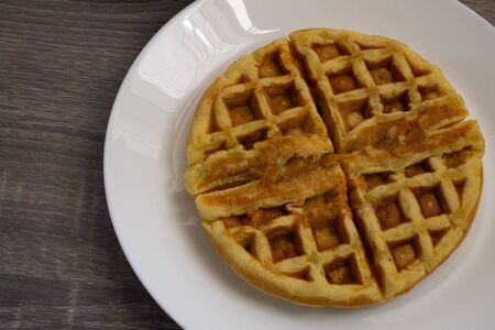Breakfast full peice Waffle in Dish closeの写真素材