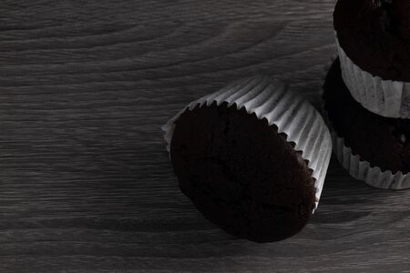 Layer Cup Cake on wood backgroundの写真素材