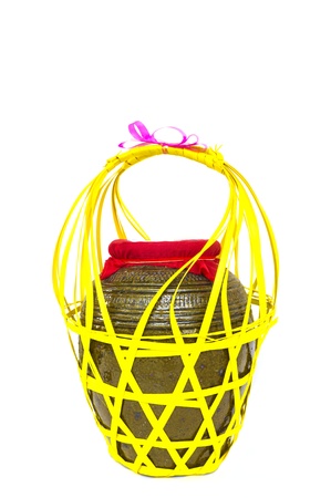 Clay jar for store alcohol wite thai style packaging of the North-East Thailandの写真素材