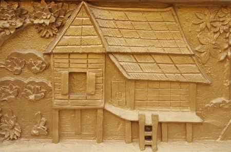 Traditional Thai style art on temple s wall, Thailandの写真素材