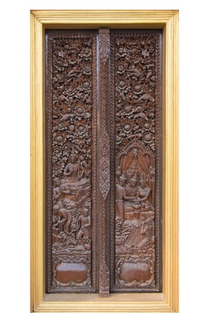 Native Thai style of pattern on wooden door in  templeの写真素材