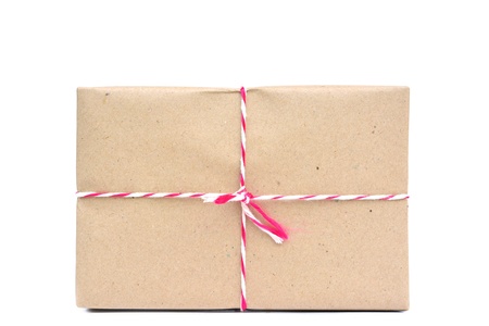 parcel box with kraft paper, isolated on whiteの写真素材