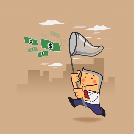 vector business man catch money on the air by net job, occupation, working, salary concept のイラスト素材