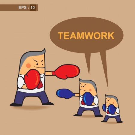 vector business cartoon fighter teamwork concept, business concept のイラスト素材