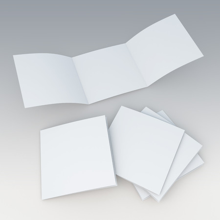 3D render blank trifold, leaflet, brochure in isolated background の写真素材