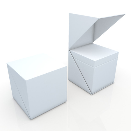 3d clean white box open ready 2 pieces packaging blank template in isolated with clipping paths, work paths includedの写真素材