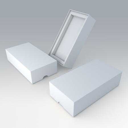 3D clean white mobile phone or electronic products packaging 2 piece and support step in isolated...